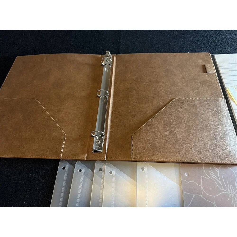 Stationery Bundle - Brown Clipboard Portfolio Folio & Clear Floral Tab Dividers